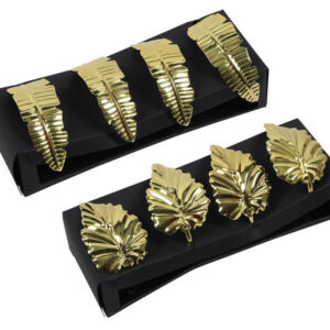 HIT Ozdobný kroužek na ubrousek 4ks zlatý list / peří