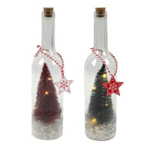 HIT Skleněná dekorační láhev 29cm LED stromeček MIX barev