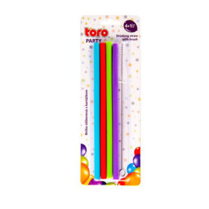 Silikonová brčka 20cm TORO 4ks s kartáčkem