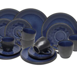 HIT Keramická sada šálků a dezertních talířku 18ks modrá/černá