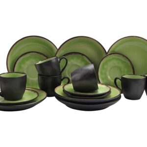 HIT Keramická sada šálků a dezertních talířku 18ks zelená/černá
