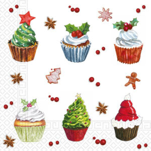 PROCOS Vánoční papírové ubrousky 33x33cm 3vrstvé cupcakes 20ks