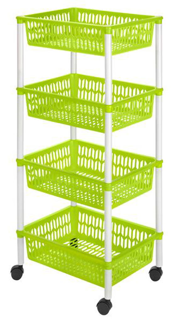 Plastový regál na kolečkách 4 košíky HEIDRUN 40x30x89cm MIX barev