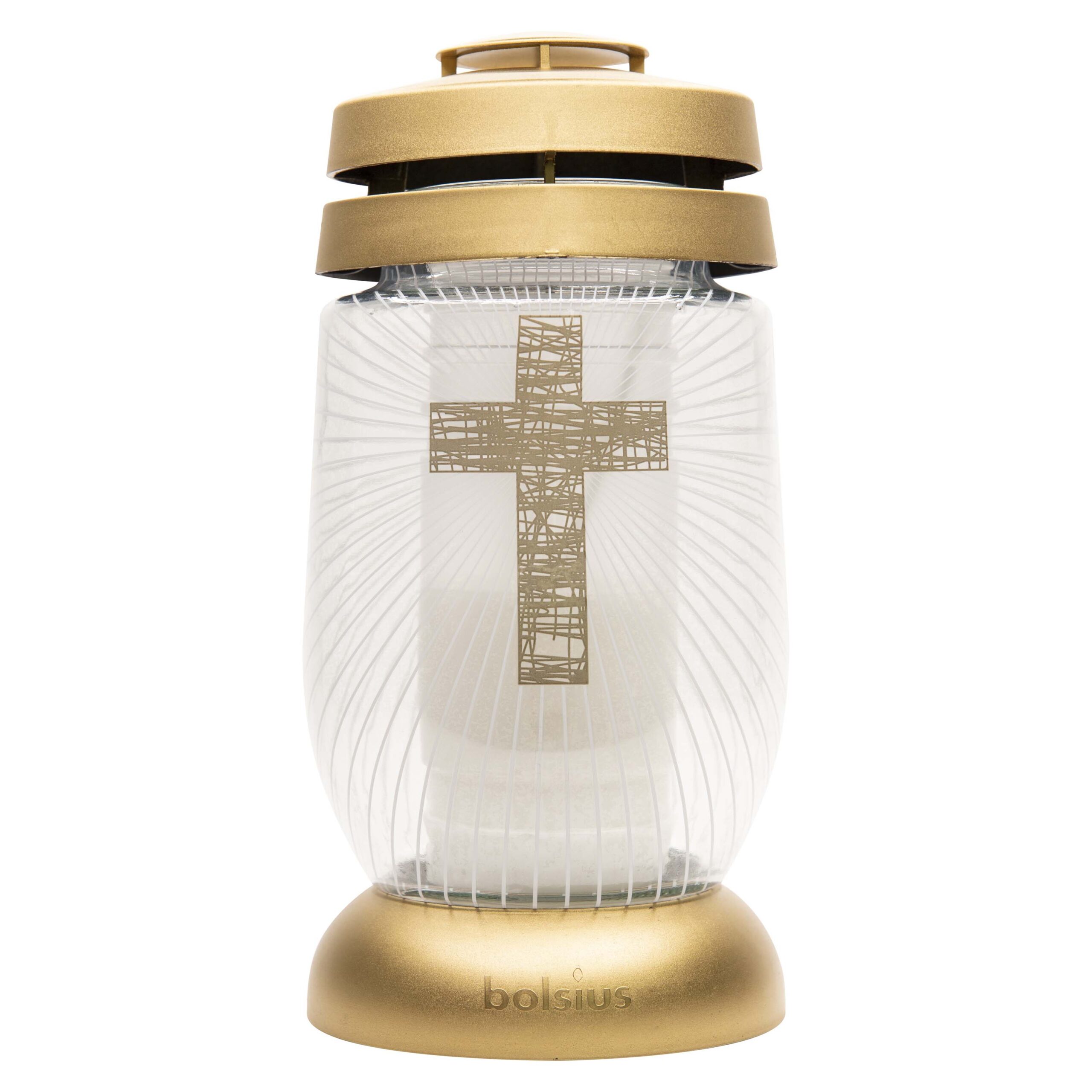 Hřbitovní lucerna BOLSIUS 22cm zlatý kříž