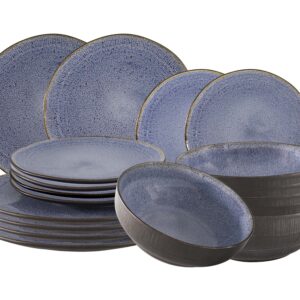 Jídelní keramická souprava SANTORINI 18ks šedá/modrá